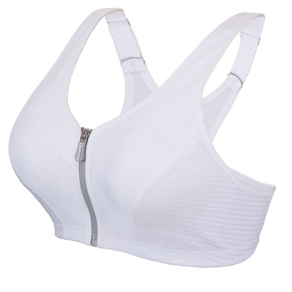 Glamorise SPORT Bra 32D (HIGH-IMPACT) Wicks! (RACERBACK) T-Back Zip-Up WHITE NEW - Picture 3 of 16